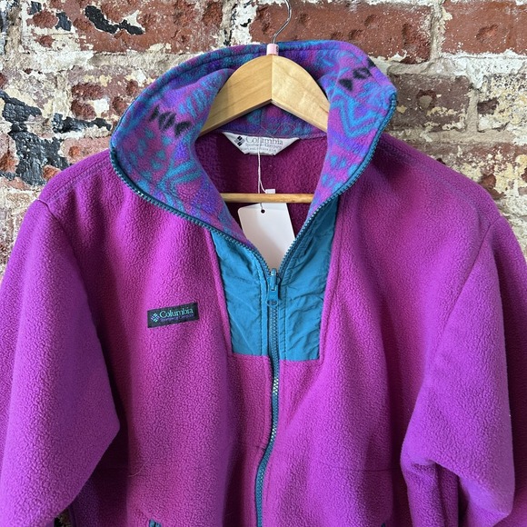 Vintage 90s Columbia Womens Fleece Made in USA Size Small Purple Zip Up Aztec - Picture 2 of 13